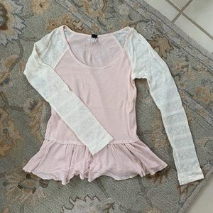 Free People Ballet Pink Peplum Thermal Top